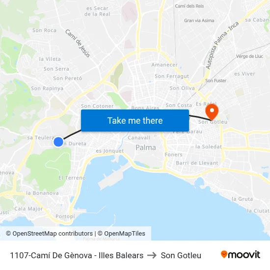1107-Camí De Gènova - Illes Balears to Son Gotleu map