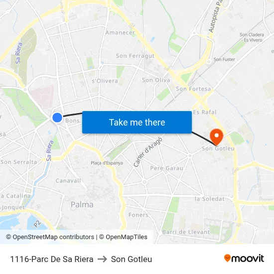 1116-Parc De Sa Riera to Son Gotleu map