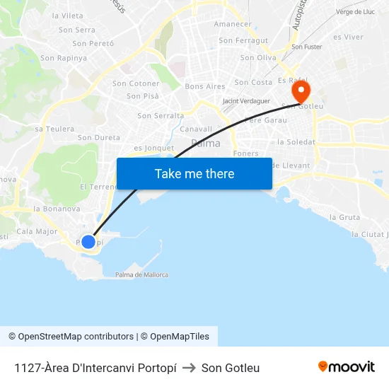 1127-Àrea D'Intercanvi Portopí to Son Gotleu map