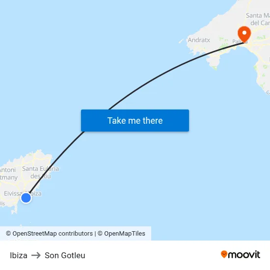 Ibiza to Son Gotleu map