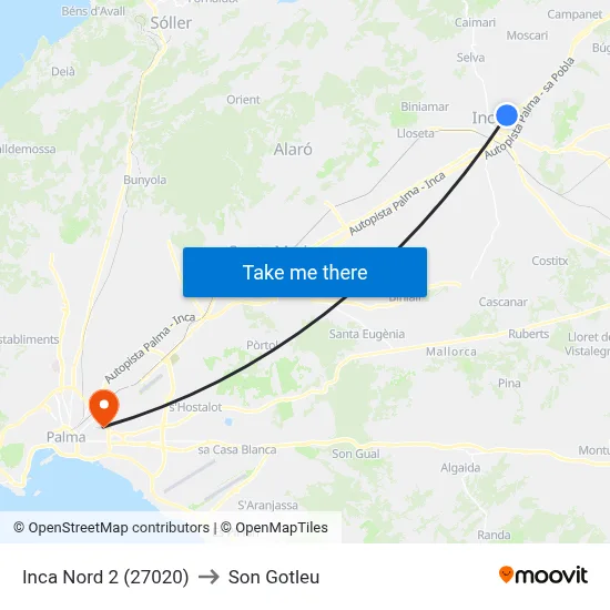 Inca Nord 2 (27020) to Son Gotleu map