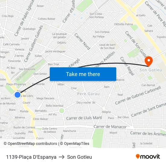 1139-Plaça D'Espanya to Son Gotleu map