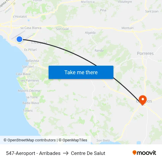 547-Aeroport - Arribades to Centre De Salut map