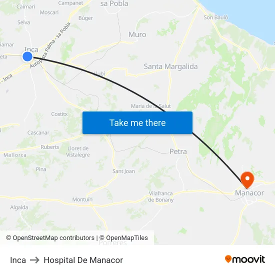 Inca to Hospital De Manacor map