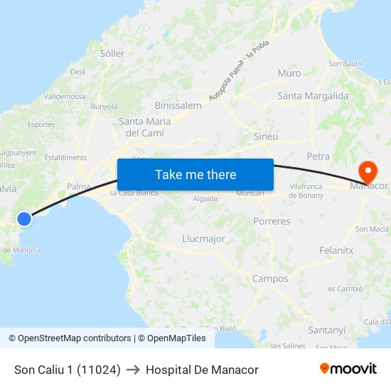 Son Caliu 1 (11024) to Hospital De Manacor map