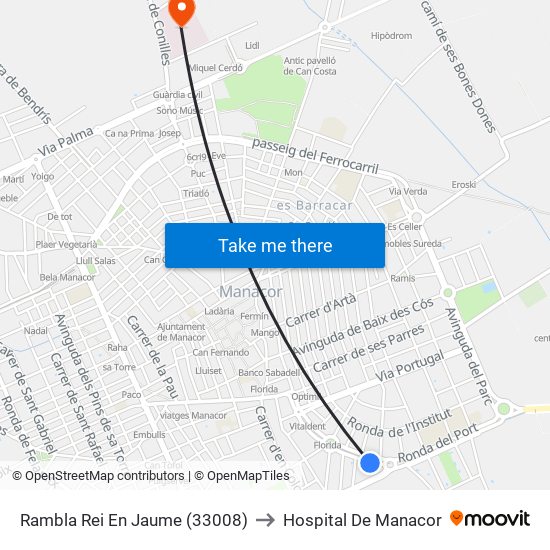 Rambla Rei En Jaume (33008) to Hospital De Manacor map