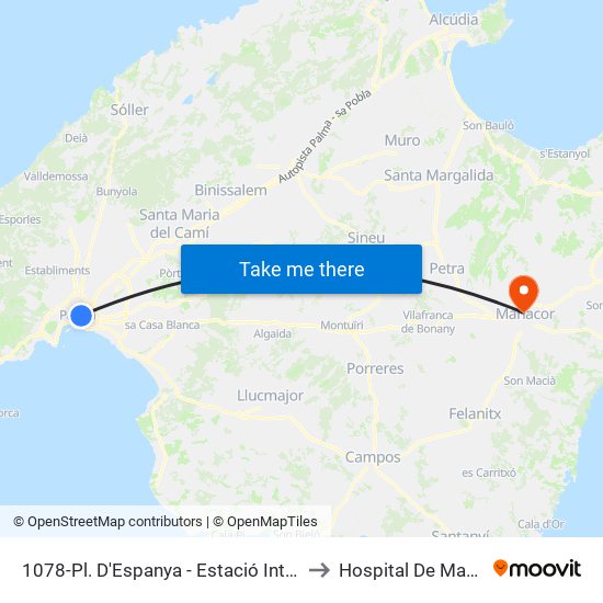 1078-Pl. D'Espanya - Estació Intermodal to Hospital De Manacor map
