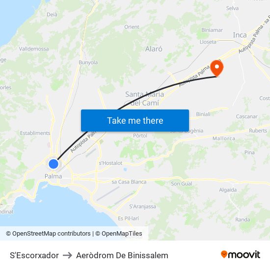 S'Escorxador to Aeròdrom De Binissalem map