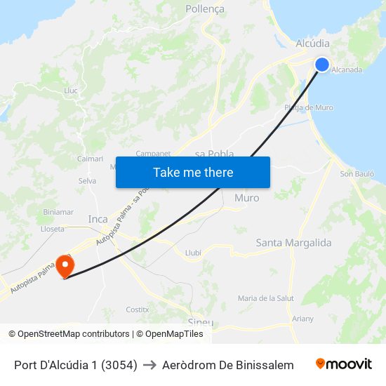 Port D'Alcúdia 1 (3054) to Aeròdrom De Binissalem map