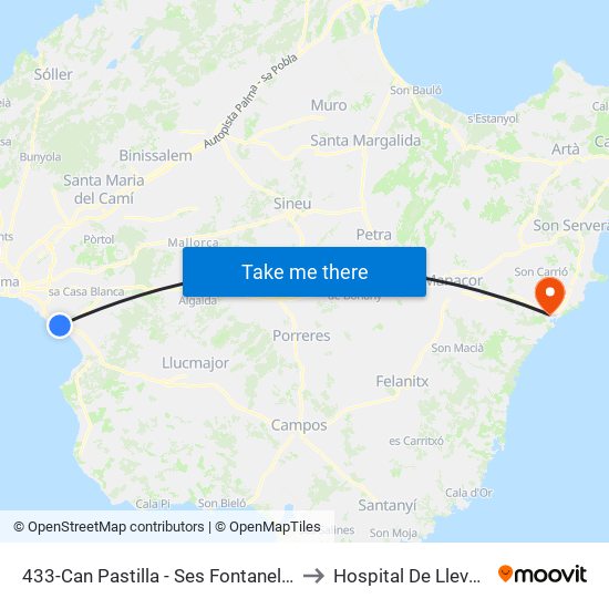 433-Can Pastilla - Ses Fontanelles to Hospital De Llevant map