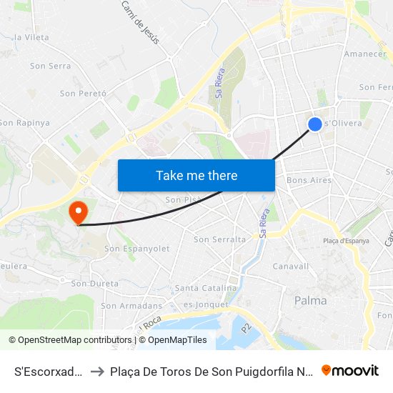 S'Escorxador to Plaça De Toros De Son Puigdorfila Nou map