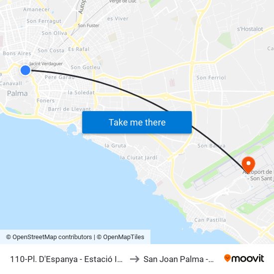 110-Pl. D'Espanya - Estació Intermodal to San Joan Palma -Mòdul A map