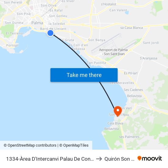 1334-Àrea D'Intercanvi Palau De Congressos to Quirón Son Verí map