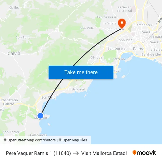 Pere Vaquer Ramis 1 (11040) to Visit Mallorca Estadi map