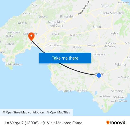 La Verge 2 (13008) to Visit Mallorca Estadi map