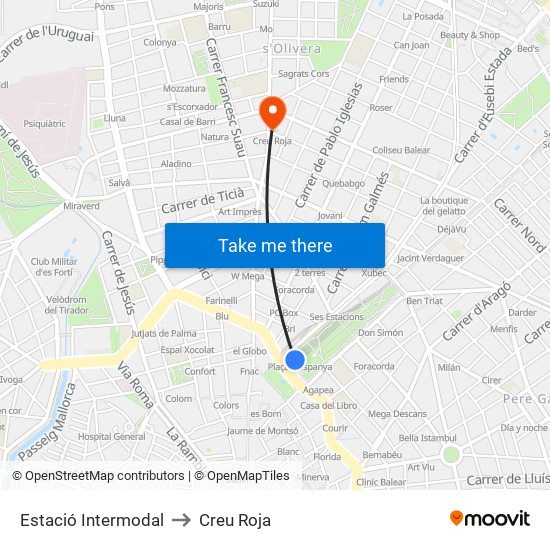 Estació Intermodal to Creu Roja map