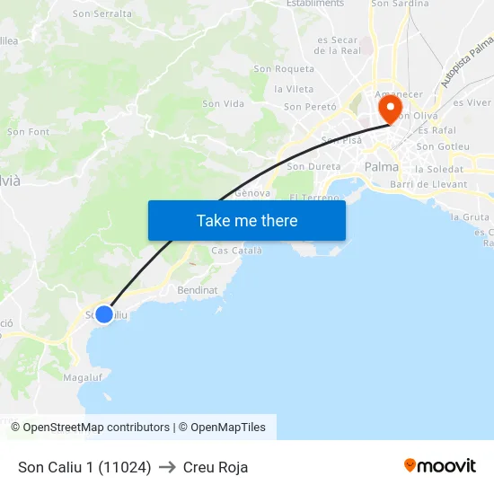 Son Caliu 1 (11024) to Creu Roja map