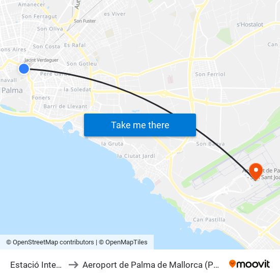 Estació Intermodal (40036) to Aeroport de Palma de Mallorca (PMI) (Aeropuerto de Palma de Mallorca) map