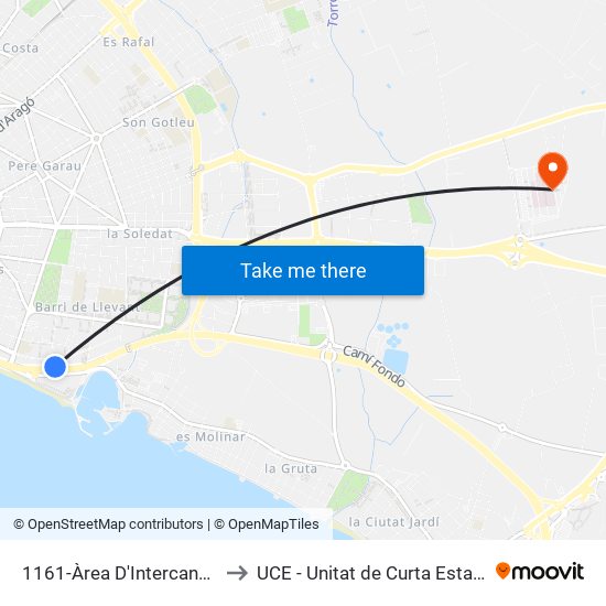 1161-Àrea D'Intercanvi Palau De Congressos to UCE - Unitat de Curta Estada / Observació Urgències map
