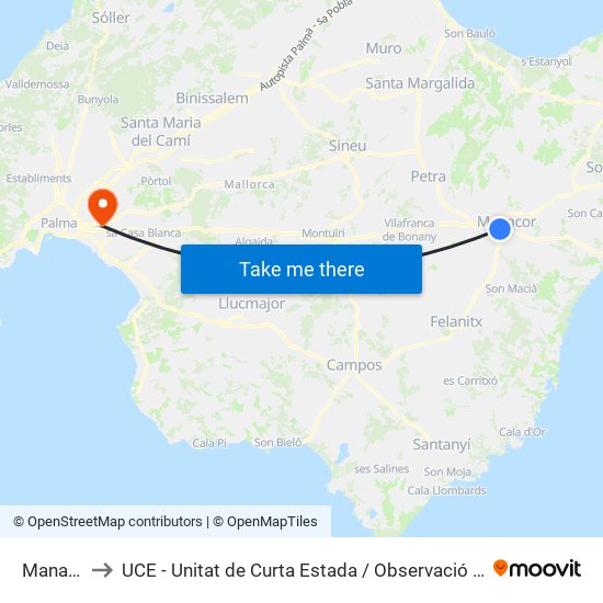 Manacor to UCE - Unitat de Curta Estada / Observació Urgències map