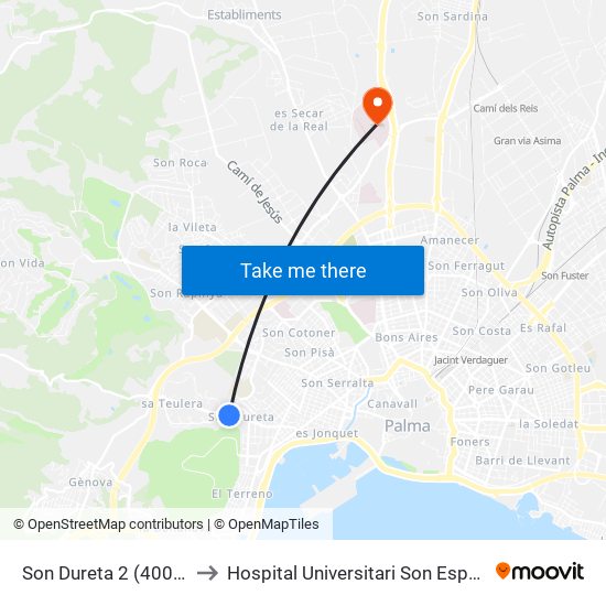 Son Dureta 2 (40026) to Hospital Universitari Son Espases map