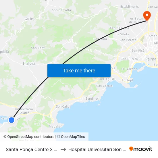 Santa Ponça Centre 2 (11179) to Hospital Universitari Son Espases map