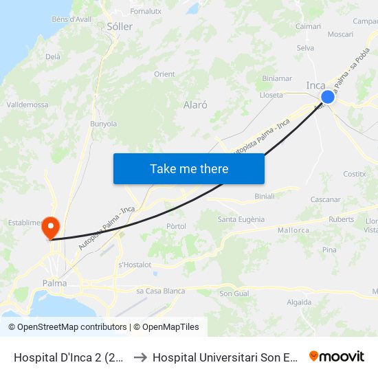 Hospital D'Inca 2 (27005) to Hospital Universitari Son Espases map