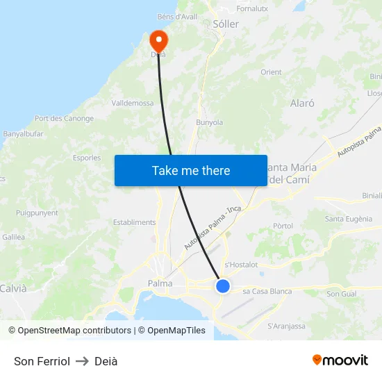 Son Ferriol to Deià map