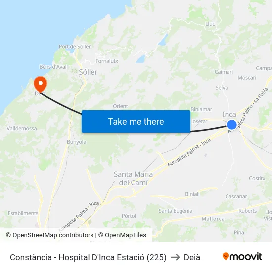 Constància - Hospital D'Inca Estació (225) to Deià map