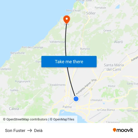 Son Fuster to Deià map