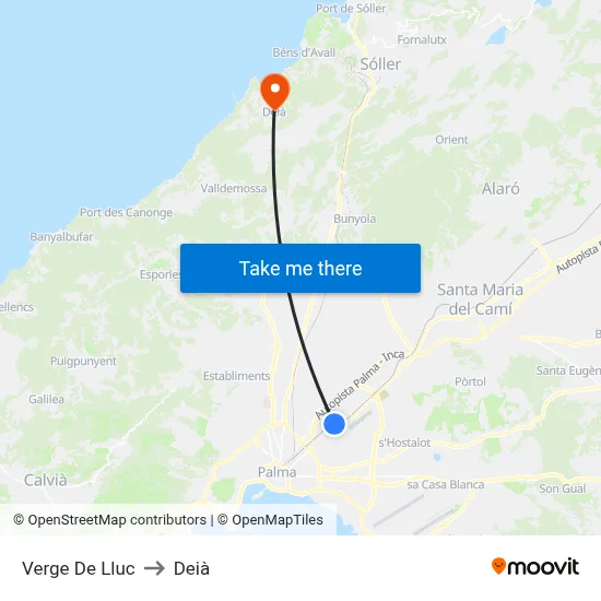 Verge De Lluc to Deià map