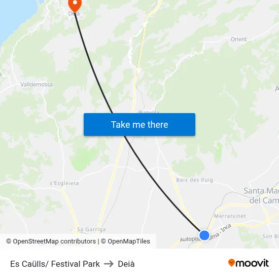 Es Caülls/ Festival Park to Deià map