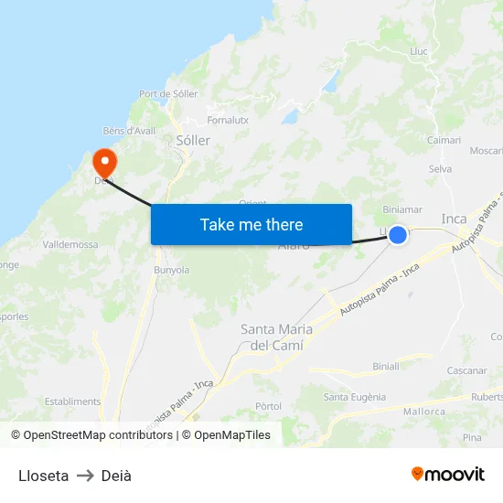 Lloseta to Deià map
