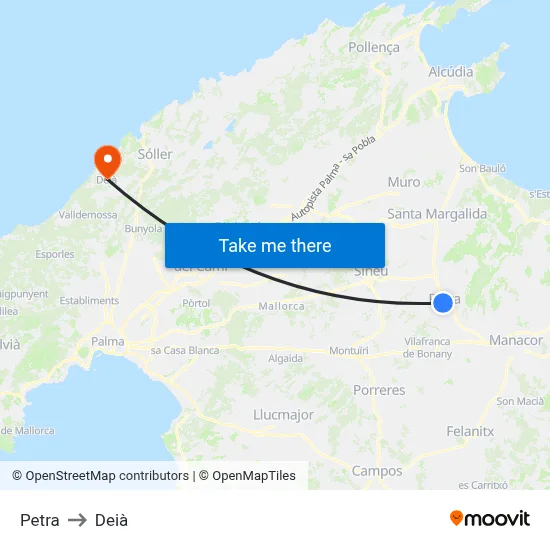 Petra to Deià map