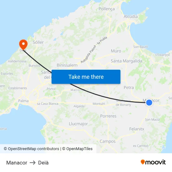 Manacor to Deià map