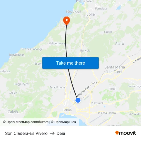 Son Cladera-Es Vivero to Deià map