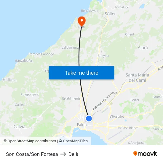 Son Costa/Son Fortesa to Deià map