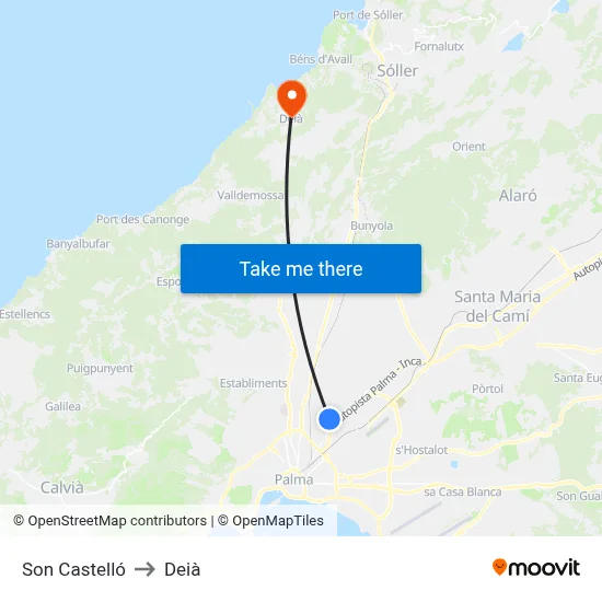 Son Castelló to Deià map