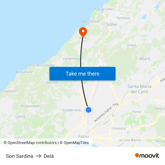 Son Sardina to Deià map