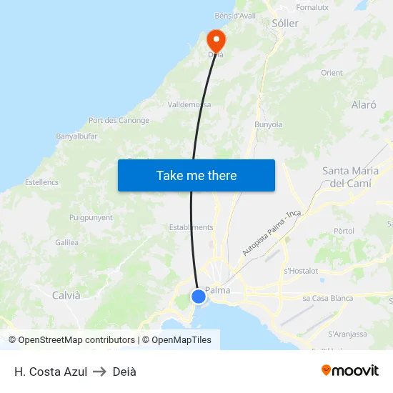 H. Costa Azul to Deià map