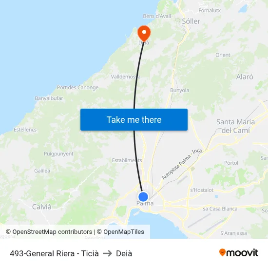 493-General Riera - Ticià to Deià map