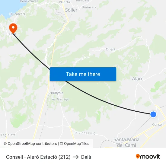 Consell - Alaró Estació (212) to Deià map