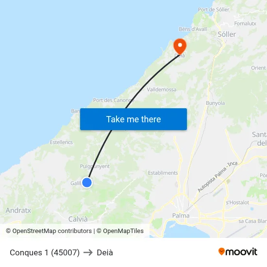 Conques 1 (45007) to Deià map
