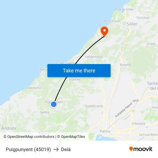 Puigpunyent (45019) to Deià map