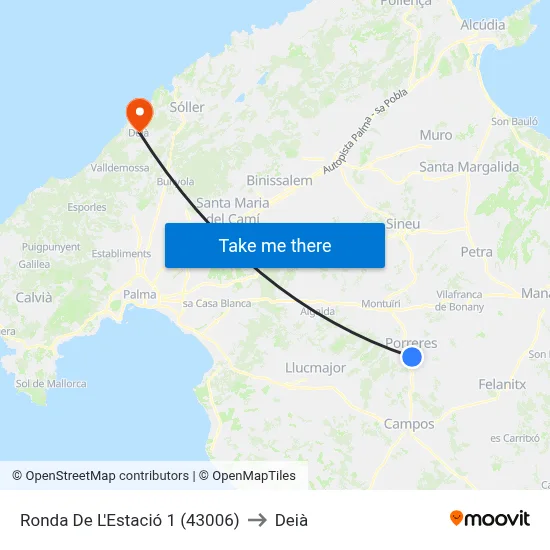 Ronda De L'Estació 1 (43006) to Deià map