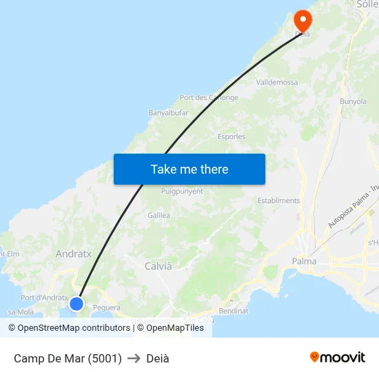 Camp De Mar (5001) to Deià map