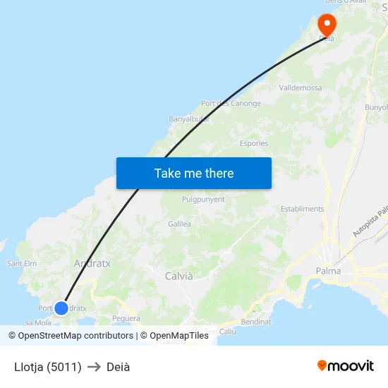 Llotja (5011) to Deià map