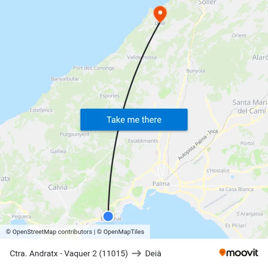Ctra. Andratx - Vaquer 2 (11015) to Deià map