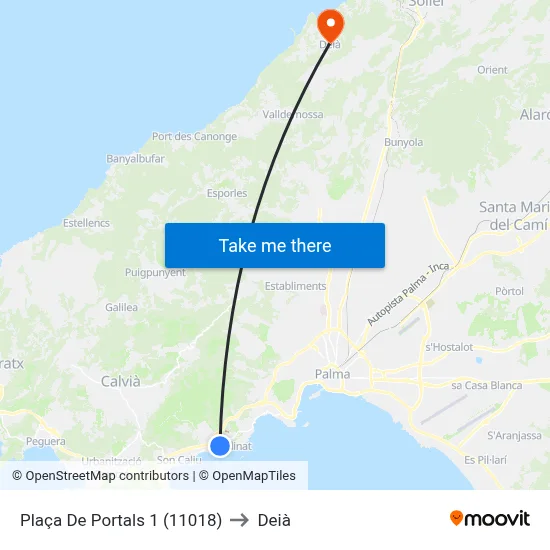 Plaça De Portals 1 (11018) to Deià map