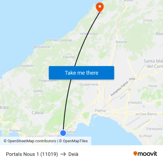 Portals Nous 1 (11019) to Deià map